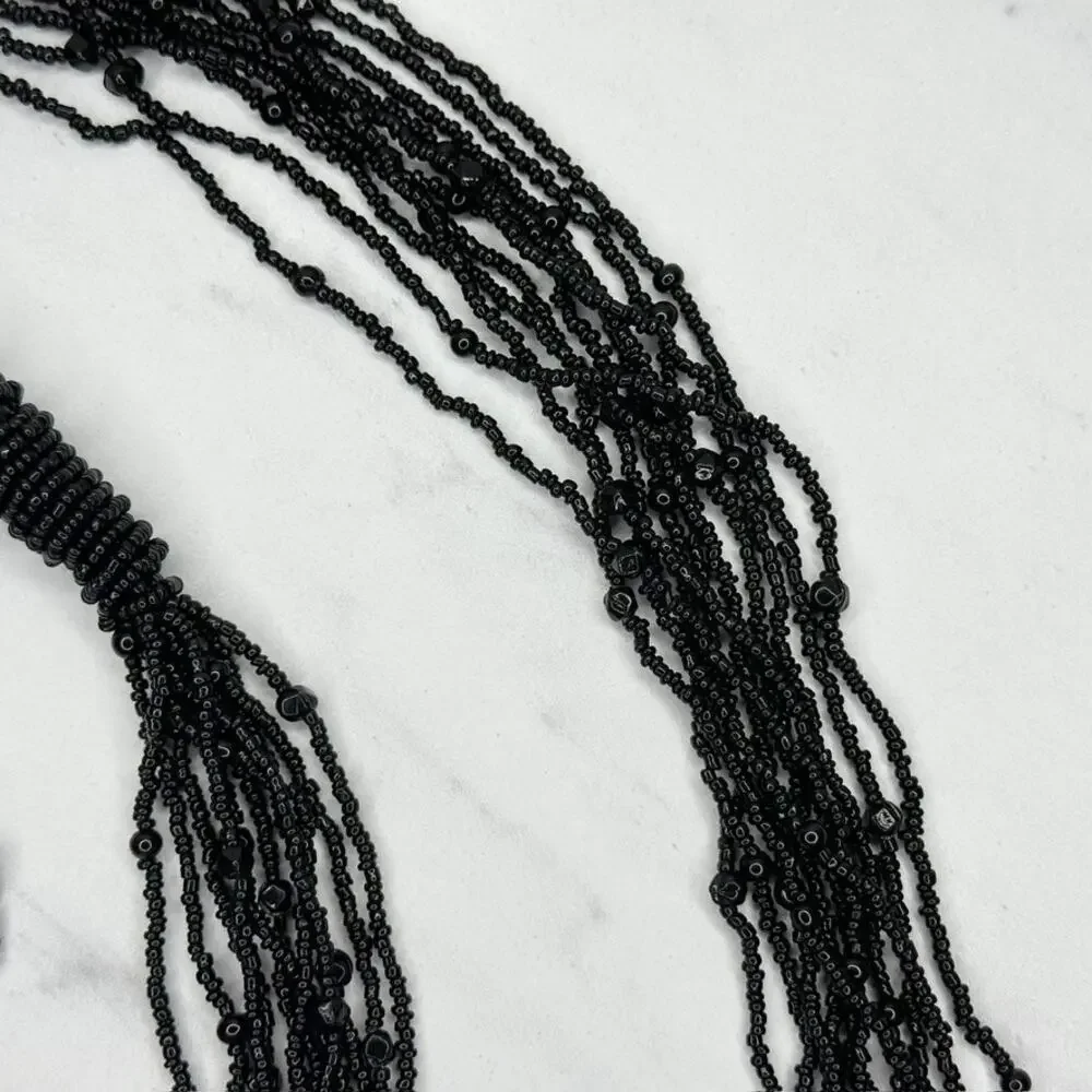 Black Beaded Multi Strand Tie Belt One Size (OS) ✨